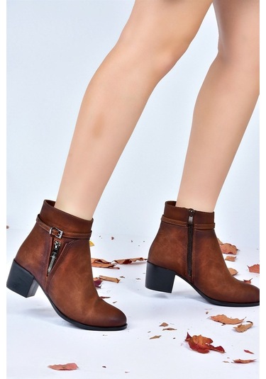 Fox Shoes Taba Kalın Topuklu Kadın Bot L674155209