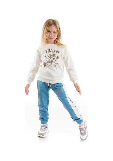 Minnie Mouse Lisanslı Kız Çocuk Eşofman & Sweatshirt Ekru