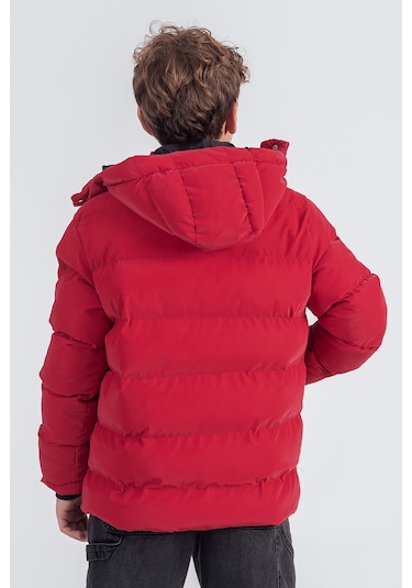 Nova Kumaş Kapüşonlu Erkek Çocuk Kışlık Mont Km2509 Kırmızı