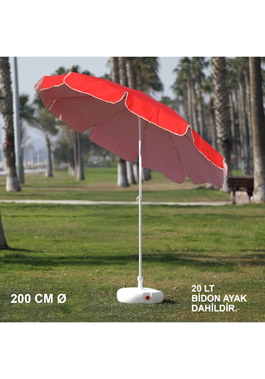 Kırmızı Plaj Şemsiyesi 200 Cm Ø Bidon Ayak Dahil