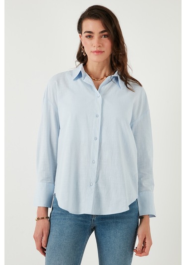 Lela Pamuklu Regular Fit Uzun Kollu Düz Bayan Gömlek Cf25S168305 Mavi
