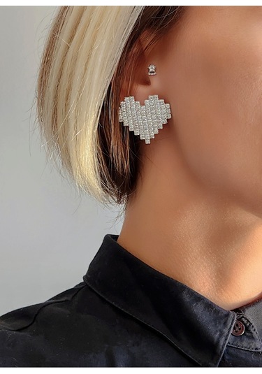 Kalp Model Kristal Taşlı Küpe Silver