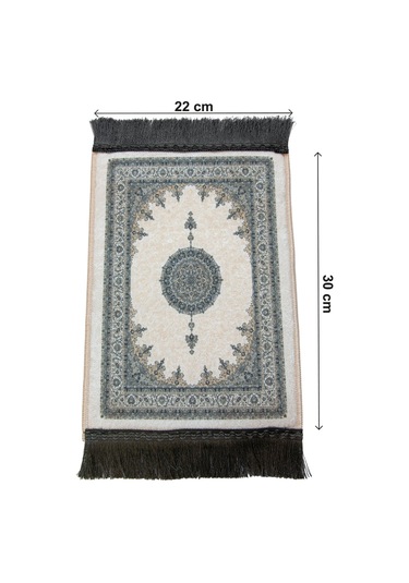Mini Alın Seccadesi Kaymaz Taban Desenli Cep Tipi Seyahat Namaz Seccadesi - Krem / Gri