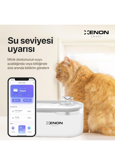 Xenon Smart Akıllı Otomatik Kedi Su Şelalesi, Led Işıklı Ultra Sessiz Beyaz Su Pınarı (X8650)