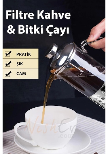 French Press - Filtre Kahve Ve Bitki Çayı Demliği 350 Ml Silver