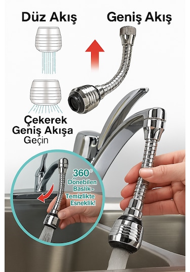 Turbo Flex Esnek Musluk Başlığı 2 Kademeli Ayarlı 360 Dönebilen