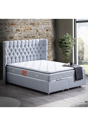 Setaymobilya Baza, Platinum Gri Mdf Baza + Başlık + Real Pedli Ortopedik Yatak