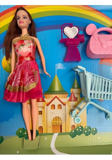 Çantalı Alişveriş Marketli Aksesuarlı Kız Model Oyuncak 27 Cm