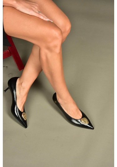 V820621760 Siyah Rustik İnce Topuklu Sivri Burun Kadın Ayakkabı Siyah