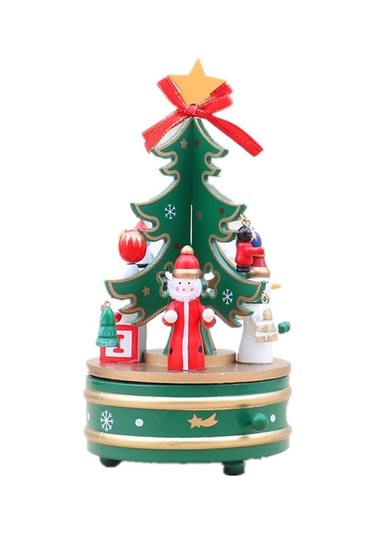 Novahub Yeşil Ahşap Dönen Müzik Kutusu Noel Ağacı Süslemeleri