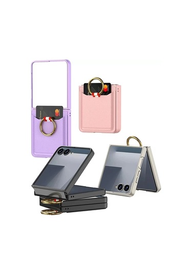 Samsung Galaxy Uyumlu Z Flip 7 Kıpta Yüzüklü Kartlıklı Kapak - Şık Koruma, Kredi Kart Yuvası, Stand Özelliğ