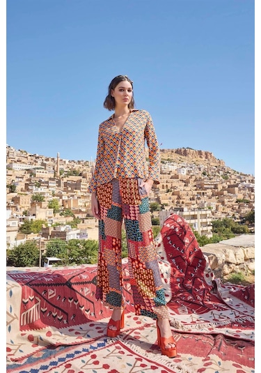 Monamise Kadın Etnik Desenli Yazlık Takım 23005 Çok Renkli