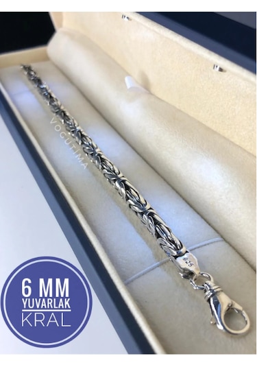 Erkek Gümüş Bileklik - 6mm Yuvarlak Kral Model Işıklı Kutuda