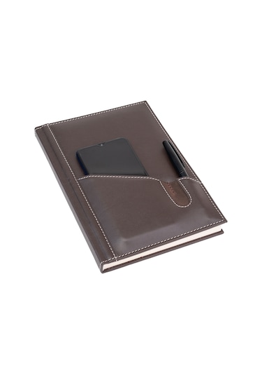 Deri Telefon Kılıflı Kapak Defter Tarihsiz Düz 17X24 Cm Siyah