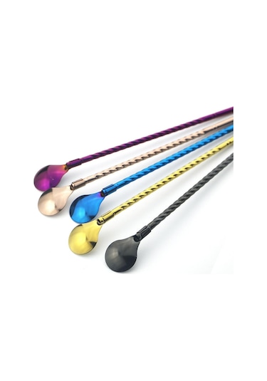 Gümüş 2 Adet/takım Siyah Yeniden Kullanılabilir Uzun Saman Kaşığı Renkli 304 Paslanmaz Çelik Pipetler Kepçe Bar Kokteyl Kahve Karıştırma İçme Kaşığı