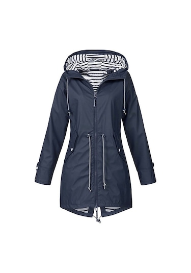 Sones Kadın Su Geçirmez Yağmurluk Kapşonlu Yağmurluk Lacivert