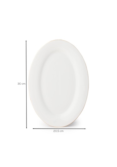 Porsima 4440 Gardenya Porselen Altın Fileli Kayık Tabak Seti - Oval Kahvaltılık Sunumluk Seti 30cm Beyaz