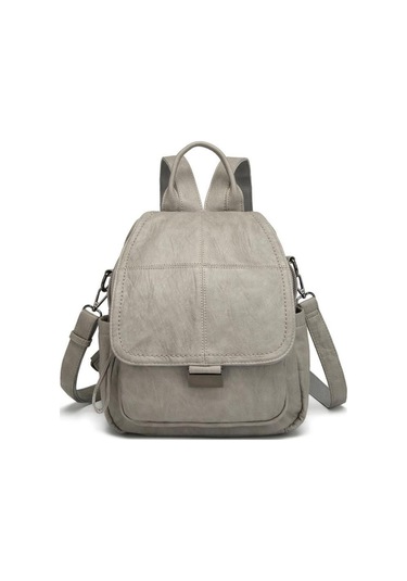 Yıkama Deri Sırt Askılı Kadın Çantası 21-k Barcelona 1908 Açık Gri