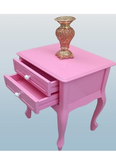 Komodin 90359model Klasik Kayın Aslan Ayak Parlak Pembe Lake Çift Çekmece El Yapım