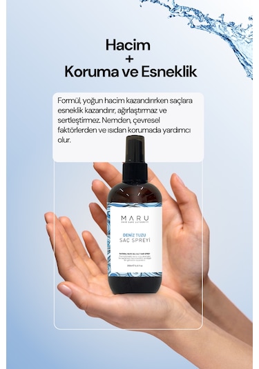 Maru Deniz Tuzu Doğal Dalga Sağlayan Hacim Veren Saç Spreyi 250 ML