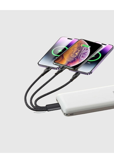 3 Başlıklı Hızlı Şarj Kablosu Metal Alaşımlı Dayanıklı Ve Akıllı Çipli