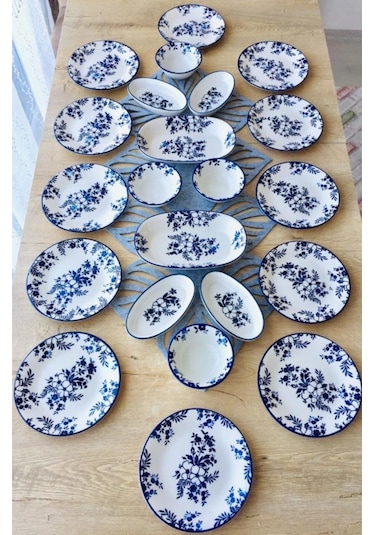 Venüs Home Yasemin Desen 12 Kişilik 22 Parça Kahvaltı Takımı Mavi