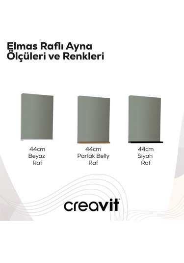 Creavit Elmas Ayna Ve Etajer 45 Cm Beyaz-siyah Beyaz - Siyah