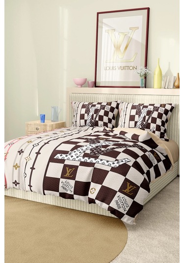 Marka Nevresim Takımı Çift Kişilik Pamuklu Saten Kumaş 6 Parça 3d Dijital Baskı Duvet Cover Set Model No:79 Renkli