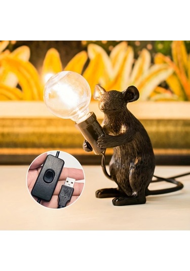 Honeybeeshop C Şık Peyn Guardian Masa Lambası Usb Güçlü Reçine Yapımı Düğme Kontrolü Ev Dekoru Yatak Odası Oturma Odası Ambiyansı Oda Dekoru Ahşap