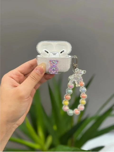 Apple Airpods Pro 2. Nesil Sevimli Karışık Figürlü Silikon Kılıf Şeffaf - Pembe