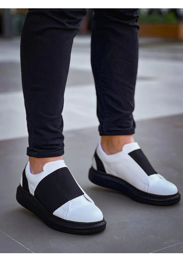 Kb-040 Kuback Beyaz Cilt Siyah Yüksek Taban Lastikli Günlük Erkek Ayakkabı Beyaz2