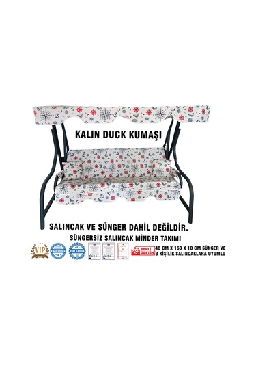 Lüks Duck Vip Salıncak Minder Seti 3 Kişilik Süngersiz Tenteli Çok Renkli