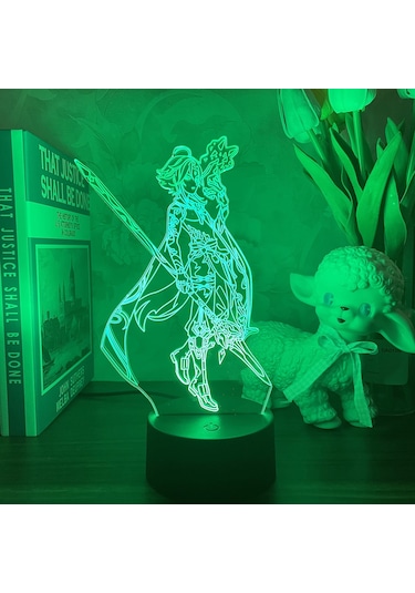 Wezone Anime Temalı Kumandalı Gece Lambası -原神 Karakter Desenli Işıklı Dekoratif Aydınlatma Şeffaf