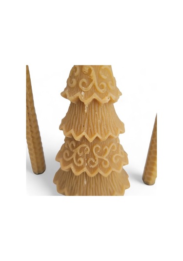 Bal Mumu Çam Ağaçlı Üç'lü Mum Seti Sarı