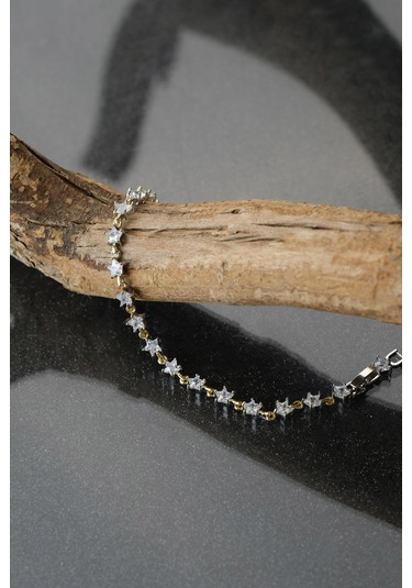 Çildan Womens Gold Özel Tasarım Zincir Ve Yıldız Detaylı Kelepçe Altın - Gümüş - Rose