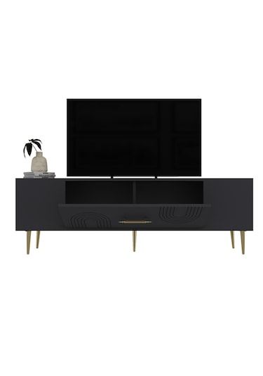 Valeria Tv Sehpası Tv Ünitesi 150 Cm Antrasit Altın