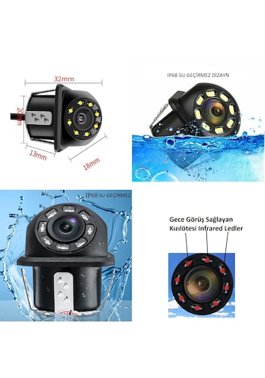 Yate10 8 Ir Ledli Gece Görüşlü Dinamik Çizgili Geri Görüş Kameras