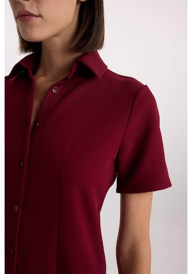 Defacto Polo Yaka Basic Düz Kısa Kollu Pileli Mini Elbise D4203AX24AUBR118
