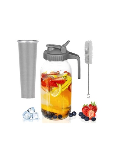 Novahub Kapaklı Cam Mason Kavanoz Sürahi 2 Quart 64oz / 2l Geniş Ağızlı Sızdırmaz Filtreli Su Sürahisi 2 L
