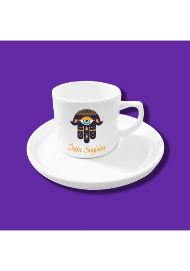 Kişiye Özel Nazar Boncuğu Tasarımlı Hediyelik Tekli Kahve Fincanı Beyaz