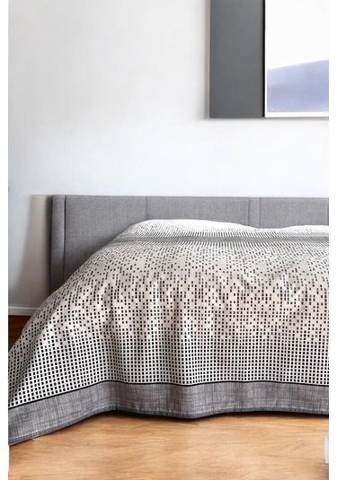 Alla Turca Çift Kişilik Modern Mozaik Desenli Pike Gri 200x240 Cm %100 Pamuk Gri - Beyaz