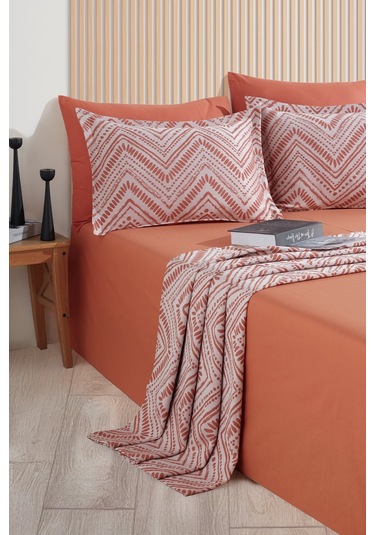 Elart Petra Keten Görünümlü Yatak Örtüsü Seti 3 Parça Çift Kişilik Tarçın