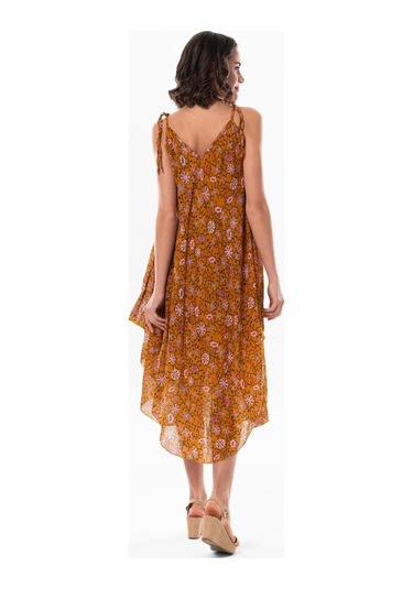 Askılı Vual Afrodit Midi Boy Yazlık Elbise Hardal 6202 - Kadın