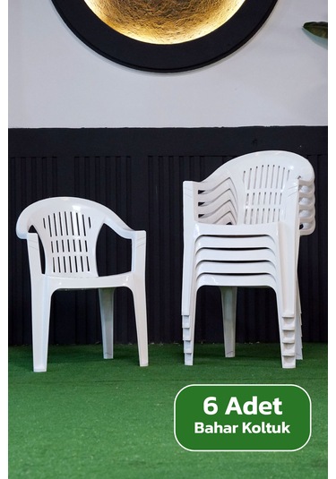 Plastik Bahar Kollu Bahçe Balkon Koltuk Beyaz 6 Adet Beyaz