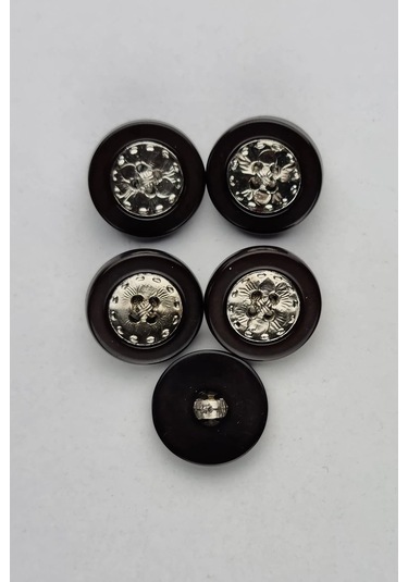 Küçük Ortası Metal Akrilik Koyu Kahverengi Kaban Çeket Hırka Yelek Düğmesi 5 Adet