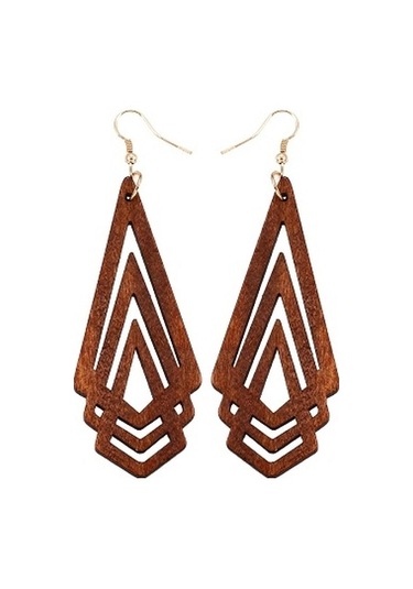1 Çift Doğal Ahşap Küpe Geometik İçi Boş Üçgen Kişilik Kadın Için Basit Moda Takı, Metal Renk: Kahverengi