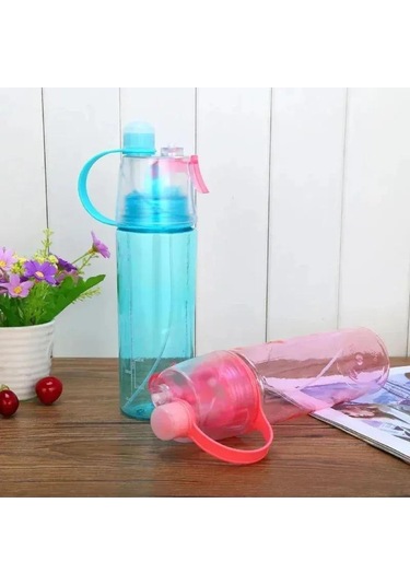 Mufunye Mavi 600ml Sprey Özellikli Spor Su Bardağı - Dış Mekan Kullanıma Uygun Plastik Soğutucu İçecek Kabı Mavi