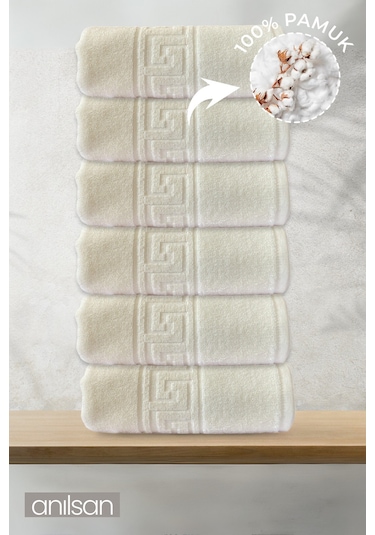 6'lı Greek Krem El Havlusu - 50x90 Cm, 225 Gr, %100 Pamuk, Spa Ve Otel Havlusu, Günlük Kullanıma Uygun Krem