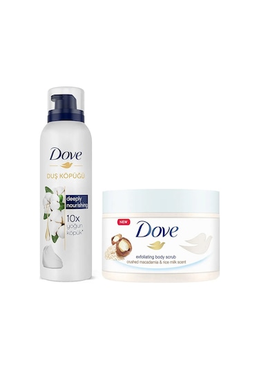 Dove Dove Macademia Fındığı & Pirinç Sütü Vücut Peeling 225 ML + Deeply Nourishing Duş Köpüğü 200 ML