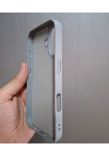 İphone 17 Uyumlu Logolu İçi Kadife Silikon Lansman Kılıf Gri